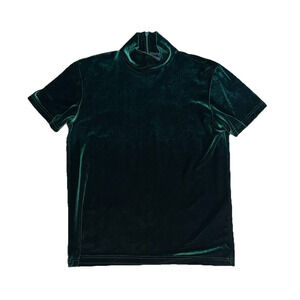 Gap Vintage 90s Velvet Turtleneck Top S Dark Emerald Green Mock Neck Tee Shirt